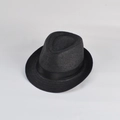 Classic black straw Fedora hat for men with elegant ribbon band for summer outdoor style - L(58-60) / Black