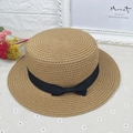 Cappello boater classico in paglia kaki con fiocco nero e trama intrecciata fine - Cachi / Adulto