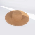 Détail d'un chapeau de paille à larges bords avec franges effilochées et texture tissée fine - M (56-58cm) / Large Bord à Franges - Khaki
