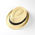 Sommer Kinder Strohhut Panama Hut mit schwarzem Band für Sonnenschutz im Freien - Beige