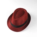 Unisex burgundy linen jazz hat with black ribbon band for summer beach vacations and travel - M (56-58cm) / Burgundy