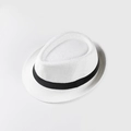 Chapeau de soleil blanc respirant pour enfants avec ruban noir, style fedora chic - Blanc Blanchi