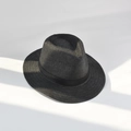 Classic black straw fedora hat with sun protection and elegant ribbon band on white background - L (58-60cm) / Black