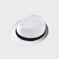 Detail of the woven texture and black ribbon on a white linen summer jazz hat - M (56-58cm) / Bleached White