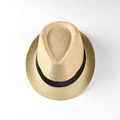 Straw Panama jazz hat for beach vacations featuring black ribbon band on top view - M (56-58cm) / Beige