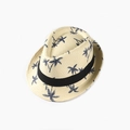 Sombrero de paja para niños con estampado de palmeras azules y cinta negra para las vacaciones - 54cm / Beige