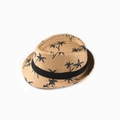 Sombrero de paja panamá para niños con palmeras negras y cinta de falla de verano - 54cm / Caqui