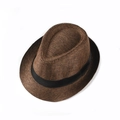 Detailed top view of dark brown woven linen fedora hat with a black decorative band - M (56-58cm) / Coffee