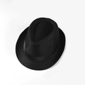 Detailed macro view of black linen jazz hat showing breathable woven texture and satin ribbon - M (56-58cm) / Black