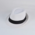 Classic white woven Panama hat with black ribbon detail for summer vacation sun protection - L (58-60cm) / Bleached White