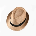 Detailed close-up showing the fine texture and black ribbon of the straw fedora beach hat - M (56-58cm) / Khaki
