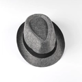 Close-up of dark grey linen fedora hat showing weave texture and black satin ribbon - M (56-58cm) / Dark Grey
