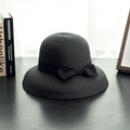 Chic black woven straw sun hat with a matching ribbon bow for summer outdoor travel - M (56-58cm) / Black