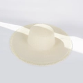 Beige wide brim straw hat with fringe edge detail for summer sun protection - M (56-58cm) / Milk White