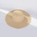 Beige wide-brim straw sun hat with stylish frayed fringe edges for summer beach vacations - M (56-58cm) / Beige