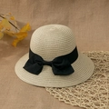 Chapeau de paille pour enfants avec grand nœud noir pour la plage en été - 52 / Blanc Cassé
