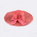 Coral red wide brim straw hat with woven texture and large ribbon bow detail - M (56-58cm) / Red