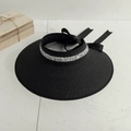 Schicker schwarzer Sonnenvisier für Damen mit Paillettenband und großer Satinschleife - M (56-58cm) / Schwarz