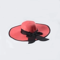 Red wide brim straw hat with black bow ribbon for women summer beach vacation - M (56-58cm) / Red
