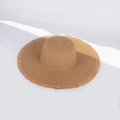 Khaki foldable straw hat with wide brim and fringe detail for beach sun protection - M (56-58cm) / Khaki
