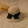 Chapeau de soleil pliable en paille pliable pour enfants avec grand nœud noir décoratif - 52 / Kaki