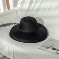 Summer foldable black straw sun hat with wide brim for women beach vacation travel gear - M (56-58cm) / Black