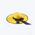 Women's wide brim yellow straw hat with a black mesh ribbon bow for summer sun protection - M (56-58cm) / Yellow