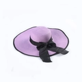Light purple wide brim straw hat for women with a black ribbon bow for summer beach sun protection - M (56-58cm) / Purple