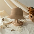 Foldable girls' straw sun hat with woven texture on wooden stand for beach travel - 52 / Khaki