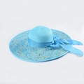 Bright blue wide brim straw hat with colorful accents and a matching silk bow tie - M (56-58cm) / Sky Blue