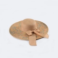 Light brown wide-brim straw hat with colorful speckled edge and a matching bow ribbon - M (56-58cm) / Khaki