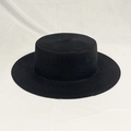 Classic black flat top boater straw hat featuring a fine spiral woven texture design - M (56-58cm) / Black