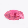Pink wide brim straw hat for women with colorful speckles and silk bow accent - M (56-58cm) / Rose Red