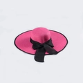 Women's wide brim straw sun hat in magenta with large black ribbon bow detail - M (56-58cm) / Rose Red