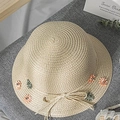 Kinder Sommer Strohhut in Beige mit gehäkelten Blumen und dekorativer Schleife Verzierung - 52cm / Beige