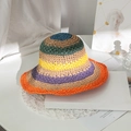 Dettaglio delle trame colorate all'uncinetto di questo cappello da sole pieghevole - M (56-58cm) / Cachi