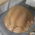 Brauner Strohhut für Mädchen mit Gänseblümchen-Verzierung und einer süßen Schleife - 52cm / Khaki