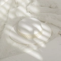 Elegant white flat top boater hat featuring luxury pearl and floral decorative band - M (56-58cm) / Pure White
