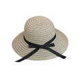 Breathable straw sun hat for women featuring a stylish black ribbon and elegant bow tie - M (56-58cm) / Off White