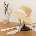 Eleganter Strohhut mit weißer Chiffonschleife für den sommerlichen Outdoor-Urlaub - M (56-58cm) / Weiß Langes Band