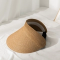 Detailed straw weave texture of summer sun visor hat with inner sweatband and black strap - M / Khaki