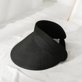 Women's black straw sun visor hat with wide brim for summer beach and UV protection - M / Black