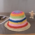 Cappello di paglia intrecciato a strisce colorate per vacanze estive e spiaggia - M (56-58cm) / Stile Arcobaleno C