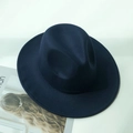 Close-up of a navy blue wool felt fedora hat featuring detailed stitching on the brim - Kids / Navy Blue