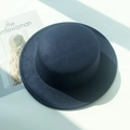 Classic dark blue flat top wool felt boater hat for women with minimalist retro style - M (56-58cm) / Navy Blue