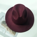 Top view of a burgundy wool felt fedora hat for children on a clean white background - Kids / Burgundy