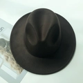 Top view of a classic dark brown wide brim wool fedora hat with a stylish vintage design - Kids / Coffee