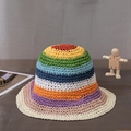Cappello da sole in crochet a righe arcobaleno da donna con trama fatta a mano per mare - M (56-58cm) / Stile Arcobaleno D