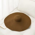 Foldable wide brim straw beach hat in dark brown woven texture for summer vacation - M (56-58cm) / Coffee