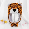 Plush tiger animal hat with orange stripes and long earflaps for kids and adults - One Size / Brown Tiger